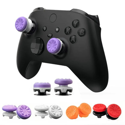 Voltek Aim Kit thumbstick extenders fitted to an Xbox controller, with all five colors shown