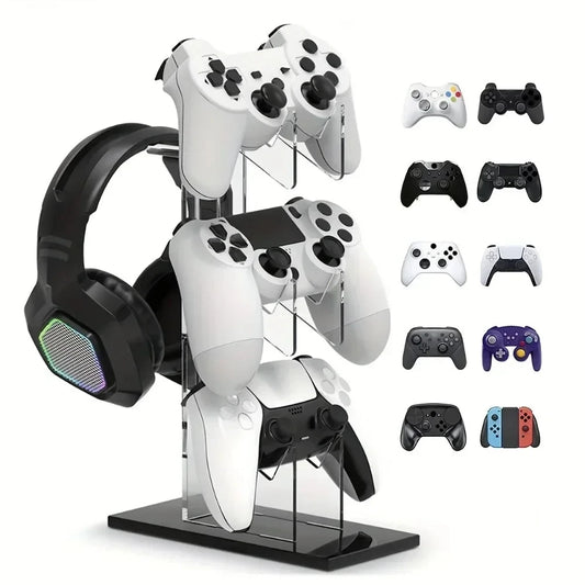Voltek Tower Stand holding three controllers and a gaming headset