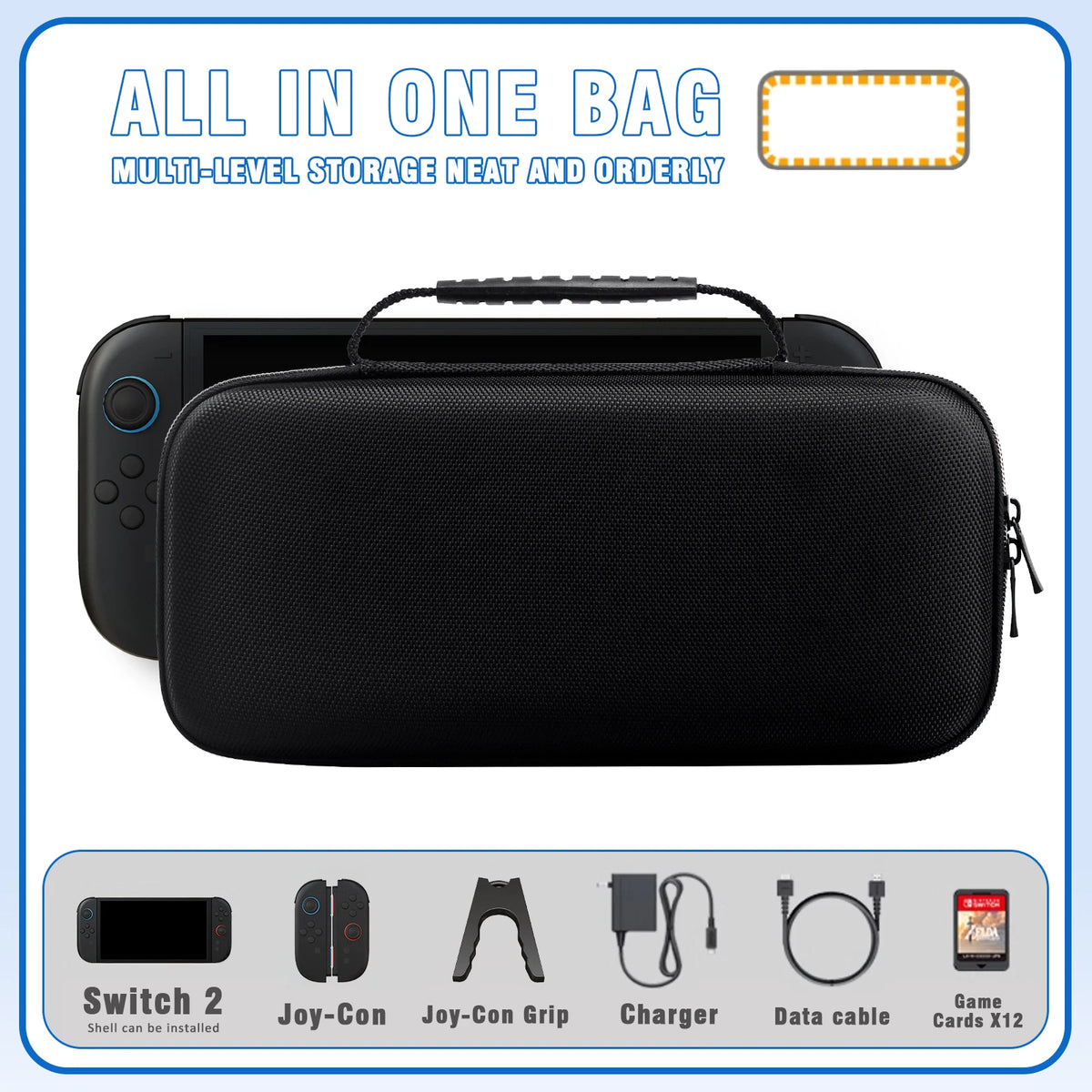 Everything that fits in the case – console, Joy-Cons, grip, charger, cable and games