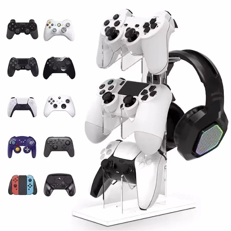 Tower Stand with compatible controllers – PS5, PS4, Xbox, Switch Pro, GameCube