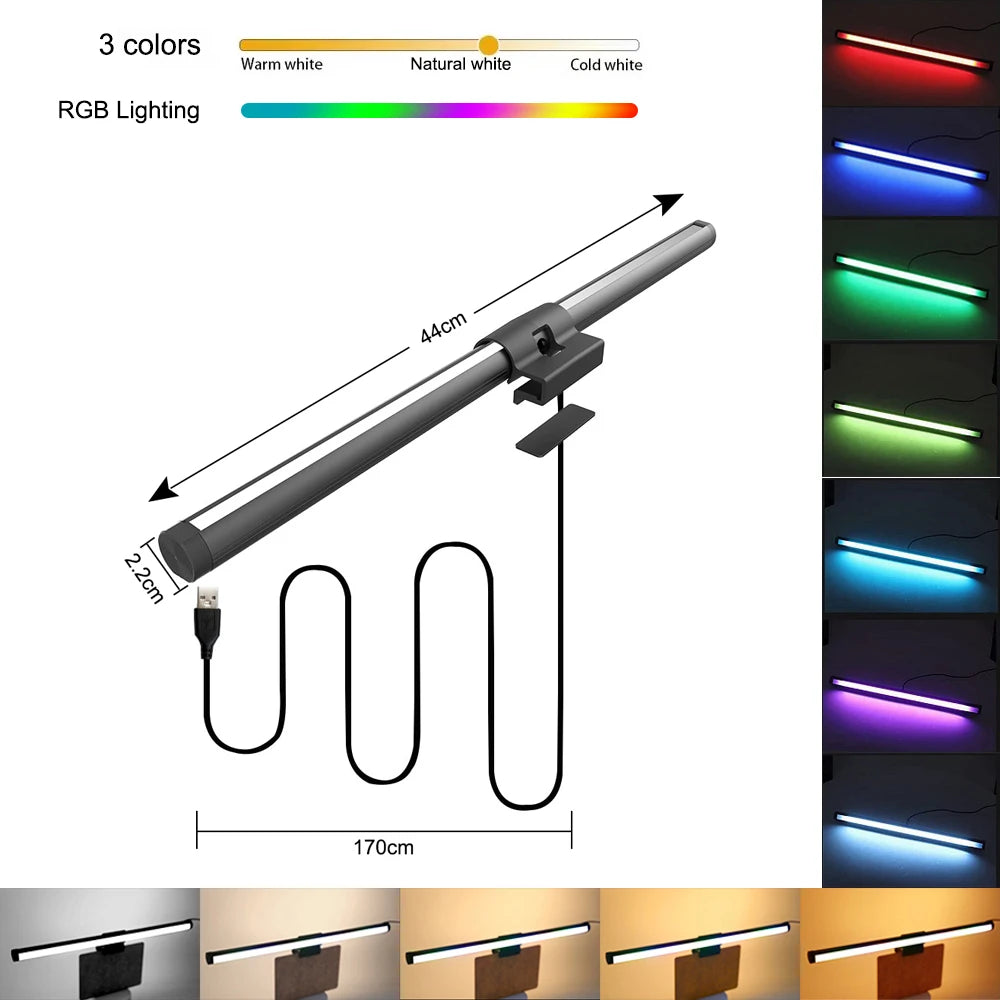 17 in (44cm) Glow Bar dimensions, three white tones and RGB modes