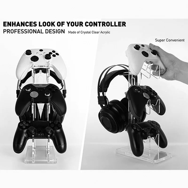 Clear acrylic Tower Stand with controllers and headset